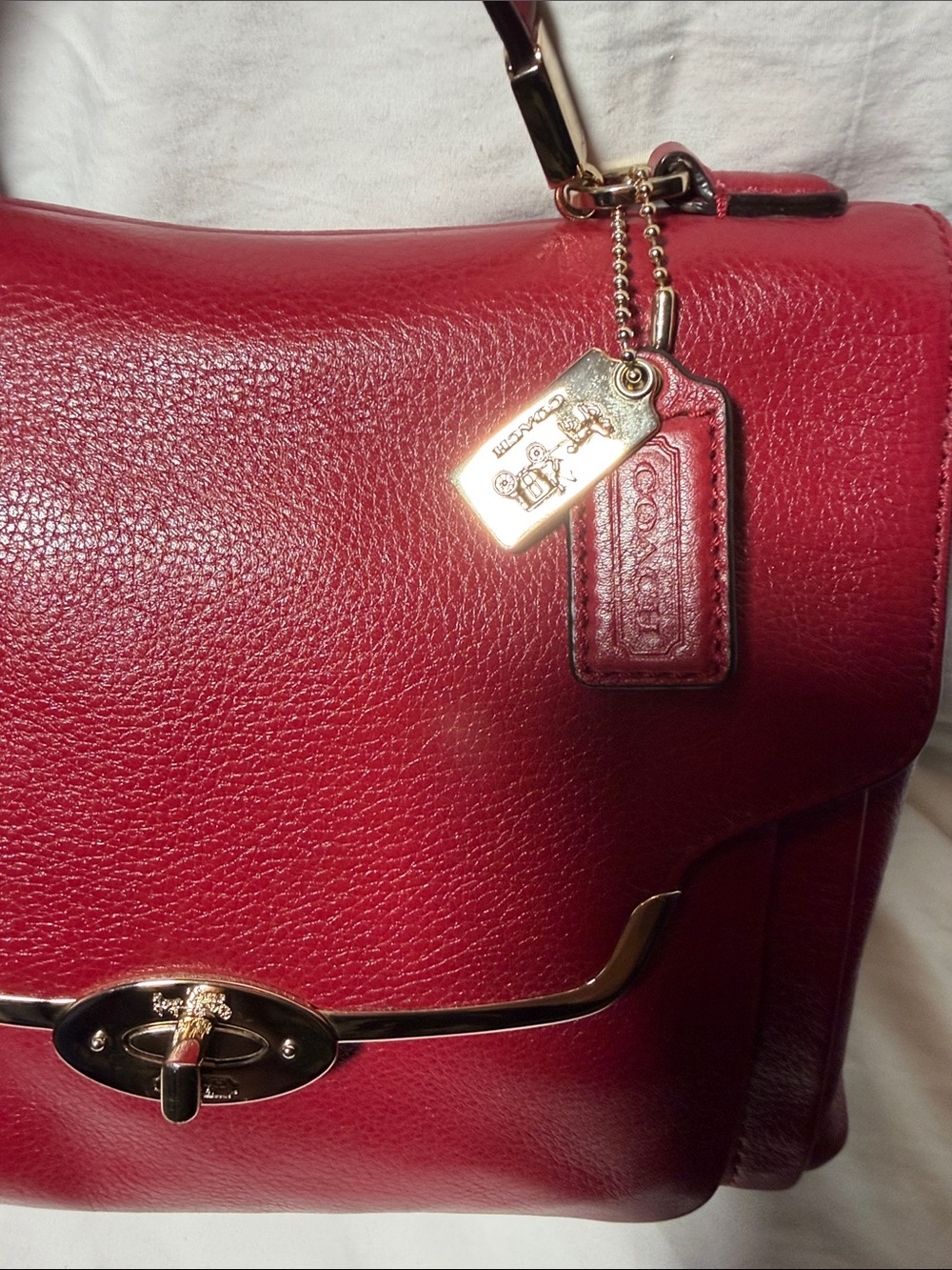 Coach Red Pebbled Leather Top-Handle Satchel with Gold Hardware - Picture 2 of 14